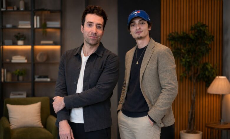 Two brothers posing indoors for a feature about Andy Grimshaw and Nick Grimshaw