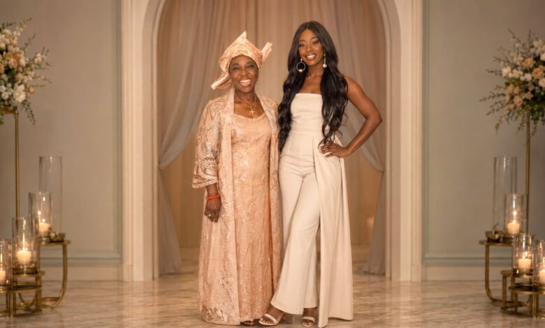 Florence Odudu and AJ Odudu posing together at an elegant indoor event