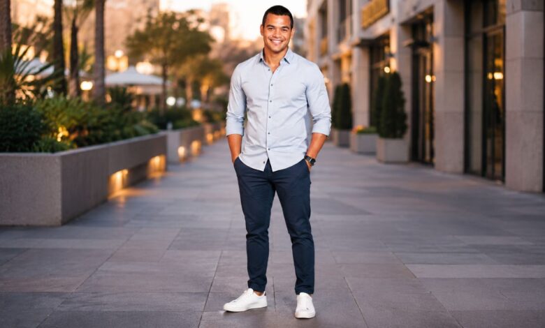 Man standing in a modern urban setting for a Michael Underwood biography feature