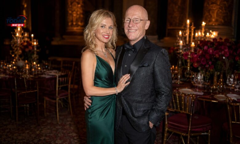 Modesta Vžesniauskaitė with her partner John Caudwell at an evening charity gala