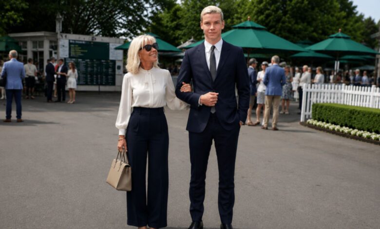 Caroline Poulter and Will Poulter attending a formal outdoor public event