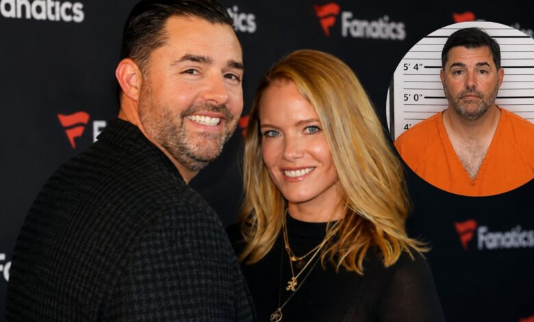 Danielle Belluomini with husband Jed York at a public event, with an inset image related to Jed York’s 2026 legal news
