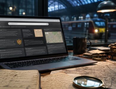 Pabington search mystery shown through historical records, maps and a modern laptop