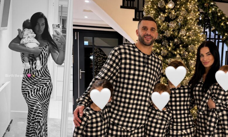 Kyle Walker with Annie Kilner and their children in a family Christmas photograph