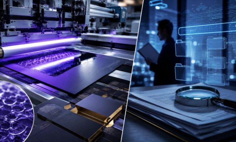 UVLACK UV coating technology and trademark investigation in an industrial printing environment