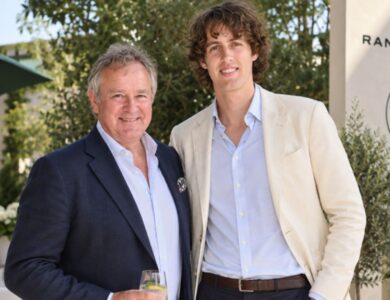 Felix Bonneville with his father Hugh Bonneville at a Wimbledon event