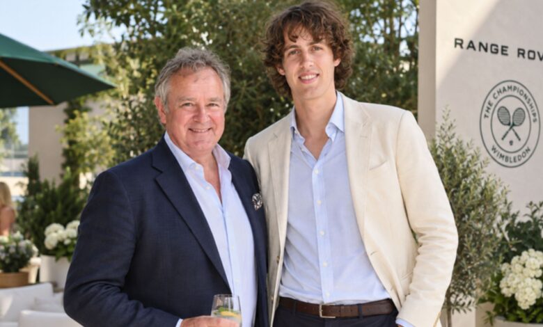 Felix Bonneville with his father Hugh Bonneville at a Wimbledon event