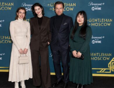 Jamyan McGregor poses with Ewan McGregor and family at an event for A Gentleman in Moscow
