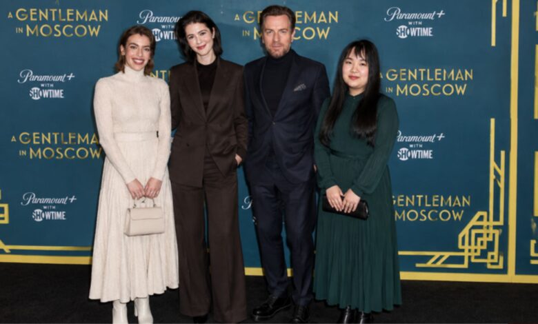 Jamyan McGregor poses with Ewan McGregor and family at an event for A Gentleman in Moscow