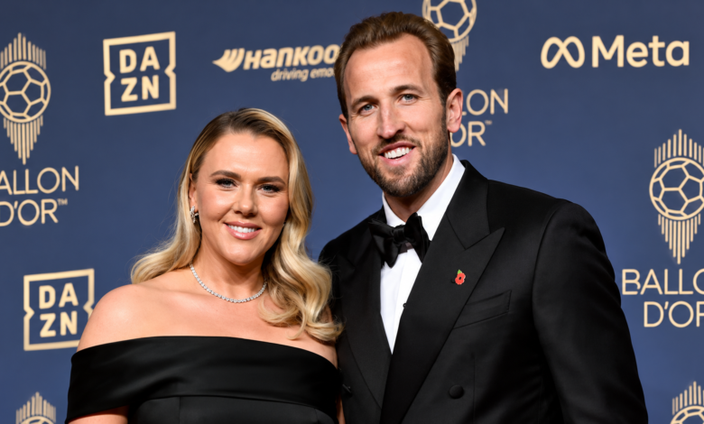 Kate Kane and Harry Kane posing together at the Ballon d'Or ceremony.
