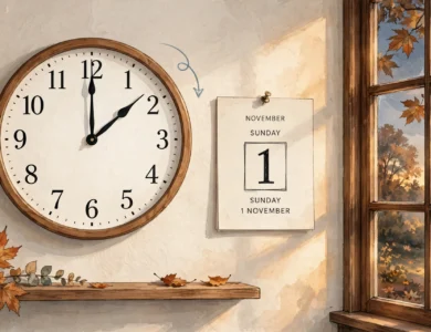 A wall clock being turned back one hour as US daylight saving time ends on 1 November 2026