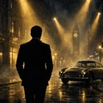 A tuxedo-clad spy silhouette against a London skyline at night, evoking the search for the next James Bond.